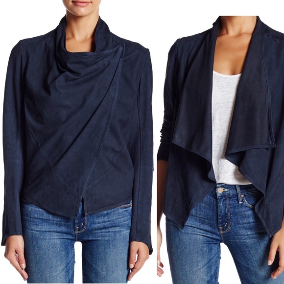 NWT LaMarque Suede Leather Jacket Waterfall Neck M - Picture 2 of 7